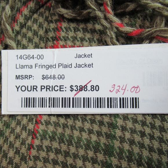 Vtg WORTH Jacket Womens Size 0 Brown Llama Fringed Plaid 100% Wool Blazer NWT - Picture 11 of 12